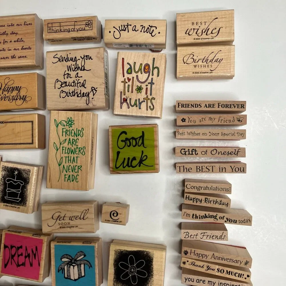 HUGE Lot Of Over 60 Miscellaneous Wooden Rubber Stamps Assorted